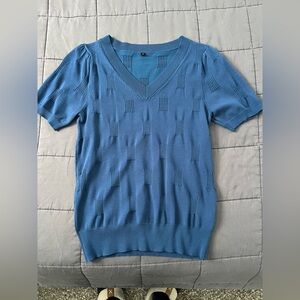 Blue Textured V-Neck Sweater